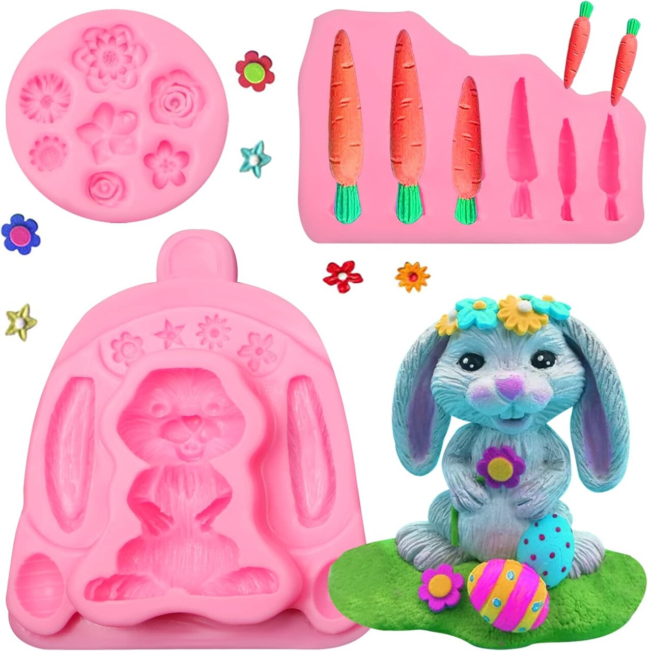 3D Easter Bunny Silicone Mold Set – Rabbit, Carrot, Candy & Cake Decorating